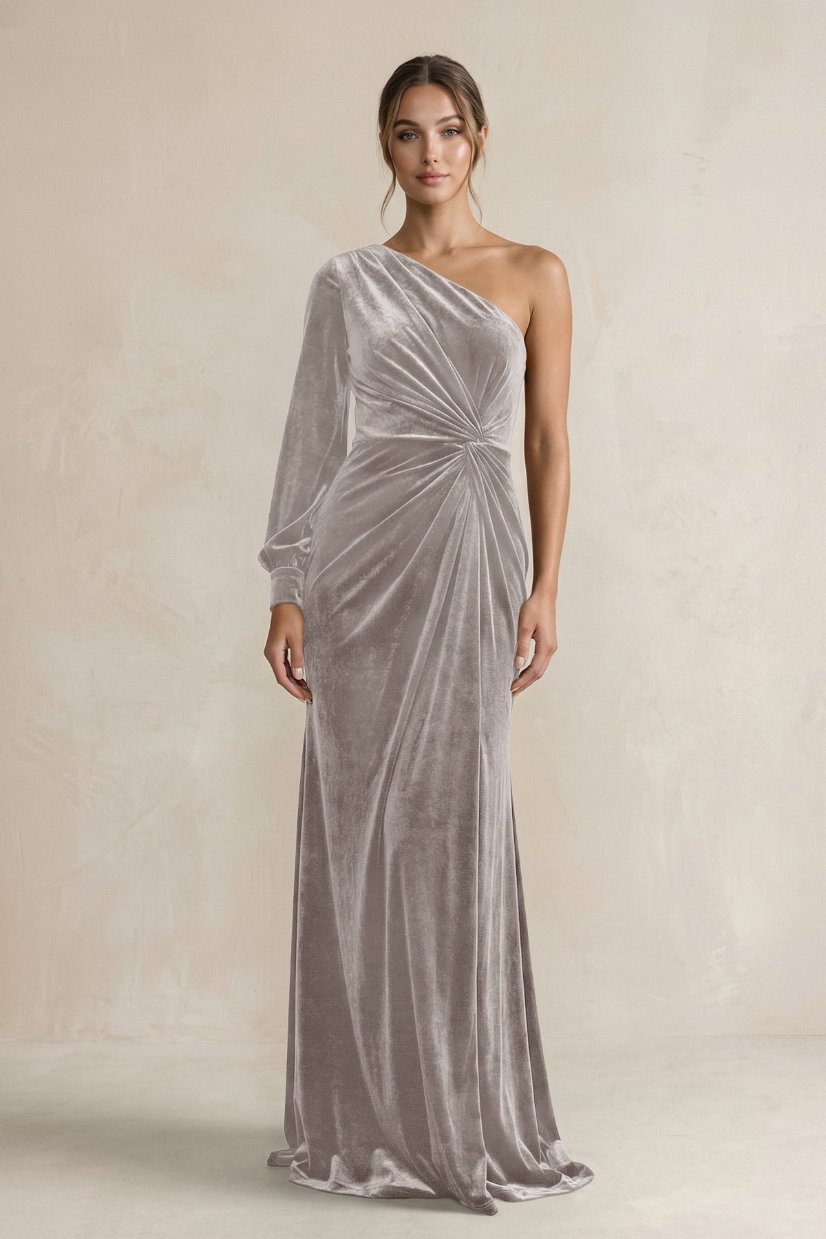 silver velvet dress long sleeve Ro&Zo Astrid Long-Sleeved Sequin-Embellished Maxi Dress