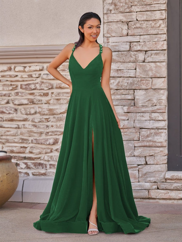 Rylan| Red Velvet Plunge V Cross Back A-Line Long Formal Dress