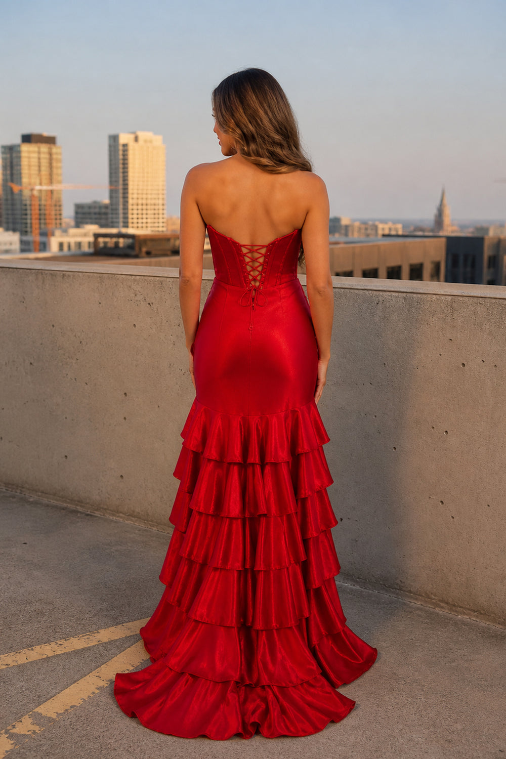 Venera | Red - Sweetheart Mermaid Satin Beaded Long Prom Dresses With Ruffles - KissProm