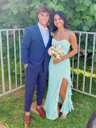 Venicia | V - Neck Yellow Chiffon Ruffles Long Prom Dresses with Slit - KissProm