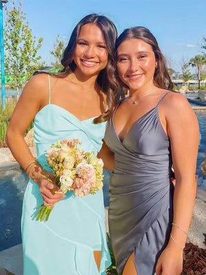 Spaghetti Straps Yellow Chiffon Ruffles Long Prom Dresses with Slit – Prom Dresses by KissProm | Available at KissProm
