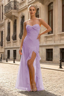 Spaghetti Straps Yellow Chiffon Ruffles Long Prom Dresses with Slit – Prom Dresses by KissProm | Available at KissProm