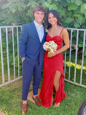 Venicia | V-Neck Yellow Chiffon Ruffles Long Prom Dresses with Slit