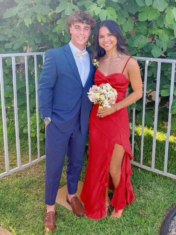 Spaghetti Straps Yellow Chiffon Ruffles Long Prom Dresses with Slit – Prom Dresses by KissProm | Available at KissProm