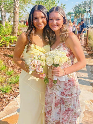 Spaghetti Straps Yellow Chiffon Ruffles Long Prom Dresses with Slit – Prom Dresses by KissProm | Available at KissProm