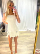 Vesper | Ivory - Spaghetti Straps Beaded Sheath Homecoming Dress With Bows