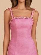 Vesper | Pink - Spaghetti Straps Beaded Sheath Homecoming Dress With Bows