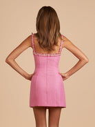 Vesper | Pink - Spaghetti Straps Beaded Sheath Homecoming Dress With Bows