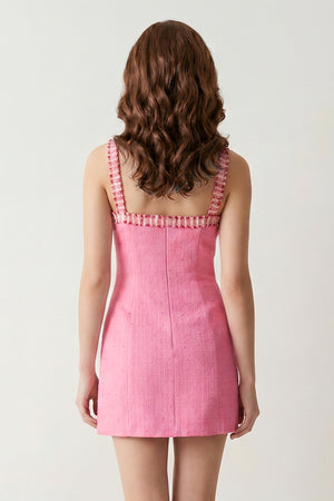 Pink Spaghetti Straps Beaded Sheath Homecoming Dress With Bows-KISSPROM