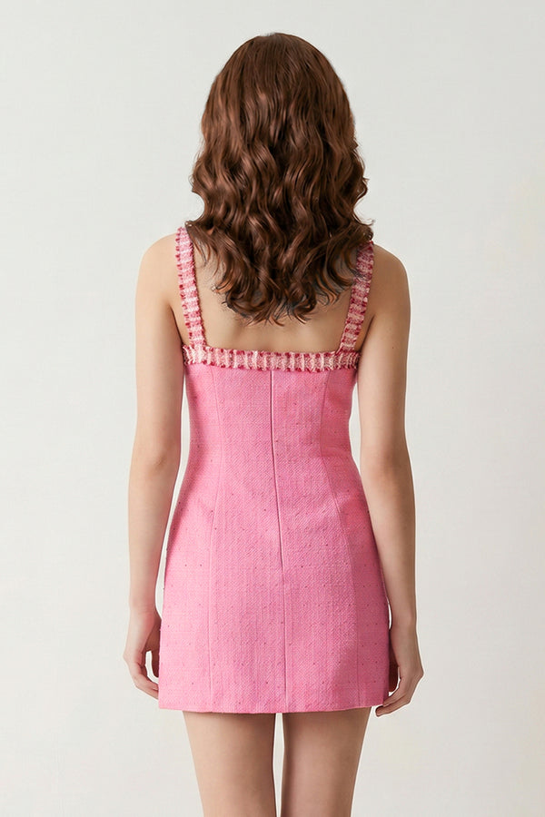 Pink Spaghetti Straps Beaded Sheath Homecoming Dress With Bows-KISSPROM