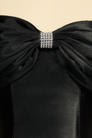 Black - Off The Shoulder Satin Bodycon Short Homecoming Dress With Beading - KissProm