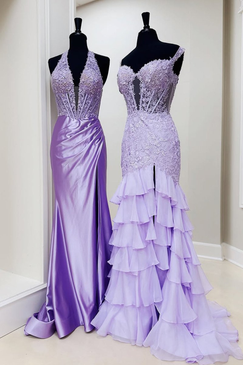 Vianna | Blue - Off The Shoulder Mermaid Chiffon Ruffled Formal Prom Dresses With Appliques - KissProm