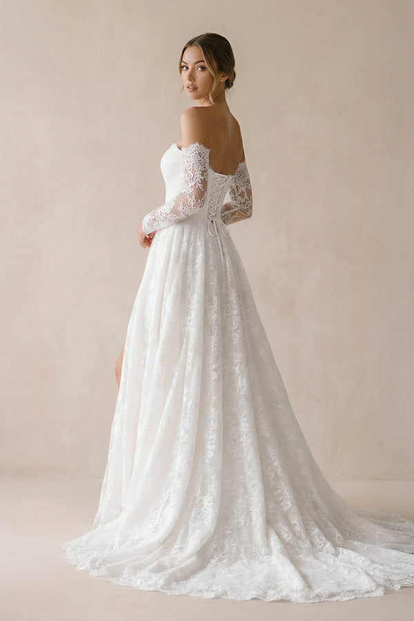Vintage A-Line Sweetheart White Lace Wedding Dresses with Slit– Wedding Dresses by KissProm | Available at KissProm