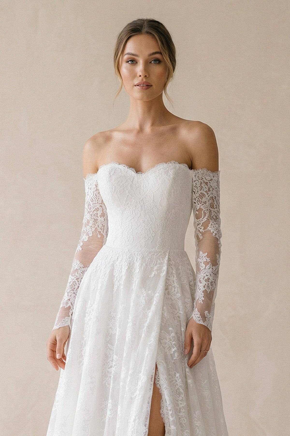 Vintage A-Line Sweetheart White Lace Wedding Dresses with Slit Diamond White / 16 Vintage A-Line Sweetheart White Lace Wedding Dresses with Slit Diamond White / 16