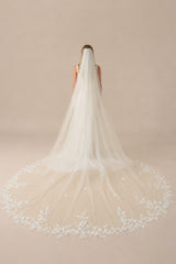 Vintage Floral Lace Bridal Wedding Veil With Comb in Ivory - KissProm Wedding Veils
