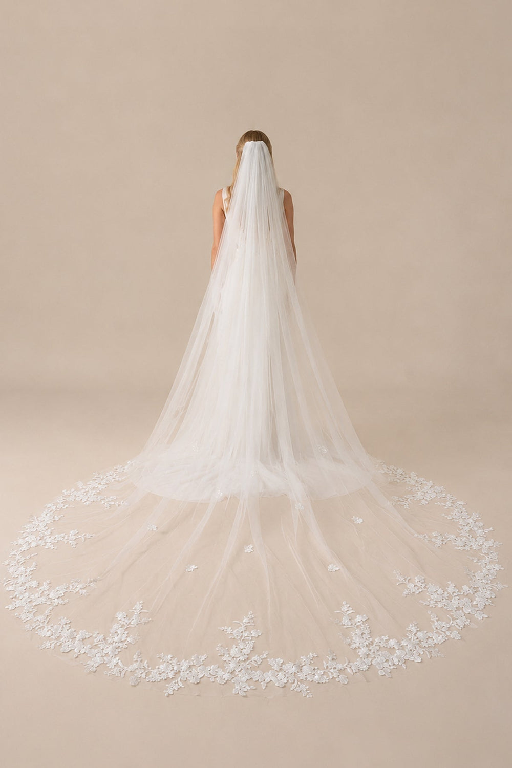 Vintage Floral Lace Bridal Wedding Veil With Comb in Ivory - KissProm Wedding Veils