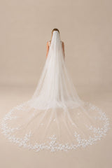 Vintage Floral Lace Bridal Wedding Veil With Comb in White - KissProm Wedding Veils