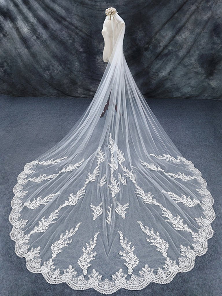 Vintage Floral Lace Cathedral Veil Bridal Veil Wedding Veil - KissProm