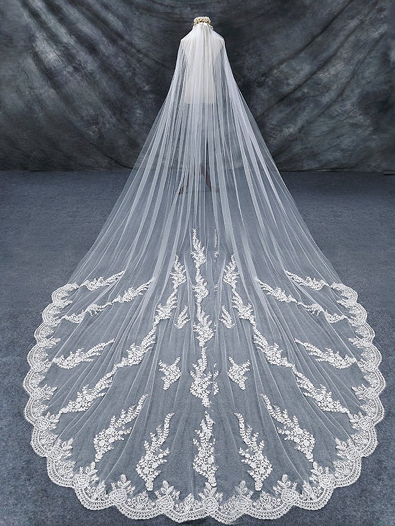 Vintage Floral Lace Cathedral Veil Bridal Veil Wedding Veil - KissProm