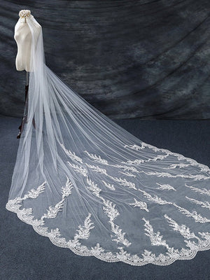 Vintage Floral Lace Cathedral Veil Bridal Veil Wedding Veil - KissProm