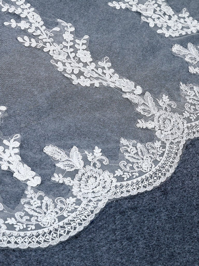 Vintage Floral Lace Cathedral Veil Bridal Veil Wedding Veil - KissProm