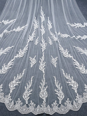 Vintage Floral Lace Cathedral Veil Bridal Veil Wedding Veil - KissProm