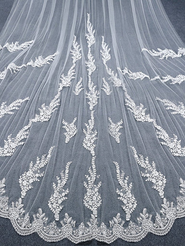 Vintage Floral Lace Cathedral Veil Bridal Veil Wedding Veil - KissProm