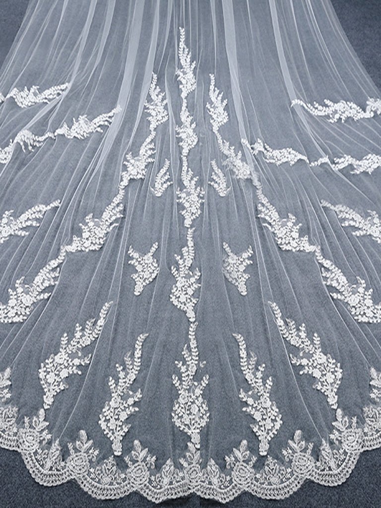 Vintage Floral Lace Cathedral Veil Bridal Veil Wedding Veil - KissProm