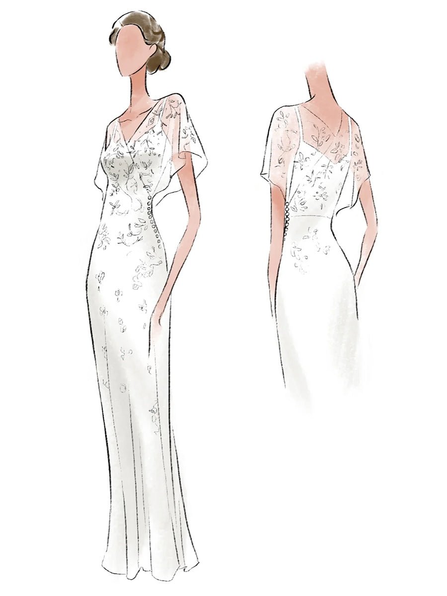 Vintage Graceful Floral V - neck V - back Side Button Decorated Lace Wedding Dress With Butterfly Sleeves - KissProm