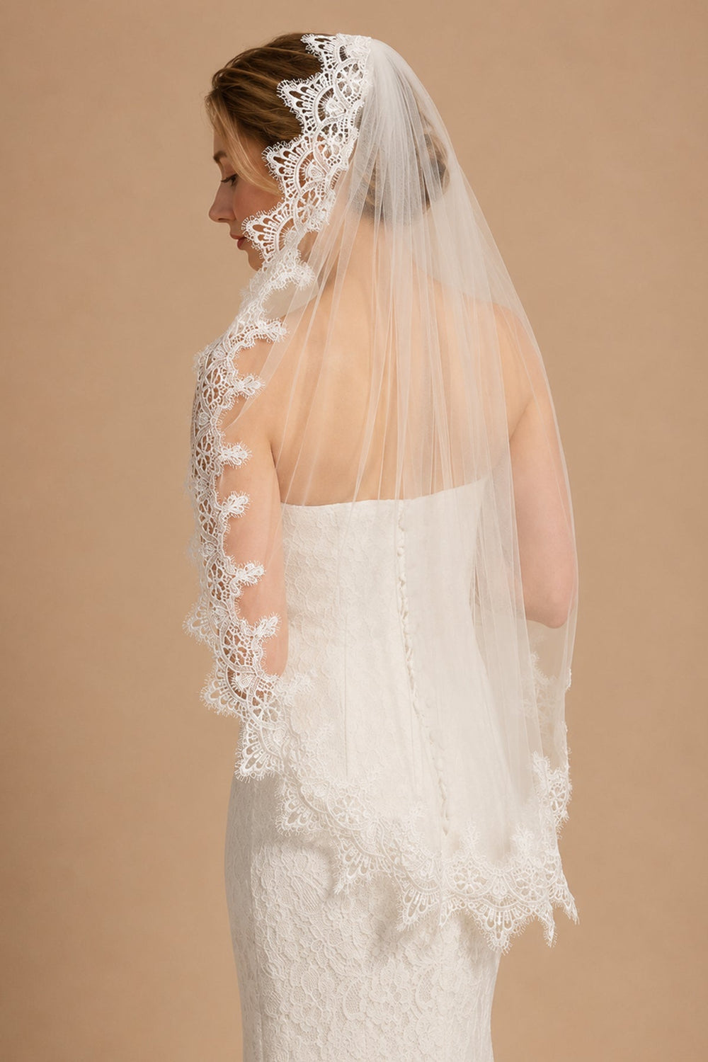 Vintage - Inspired Short Bridal Mantilla Veils Wedding Veil in Ivory - KissProm Wedding Veils