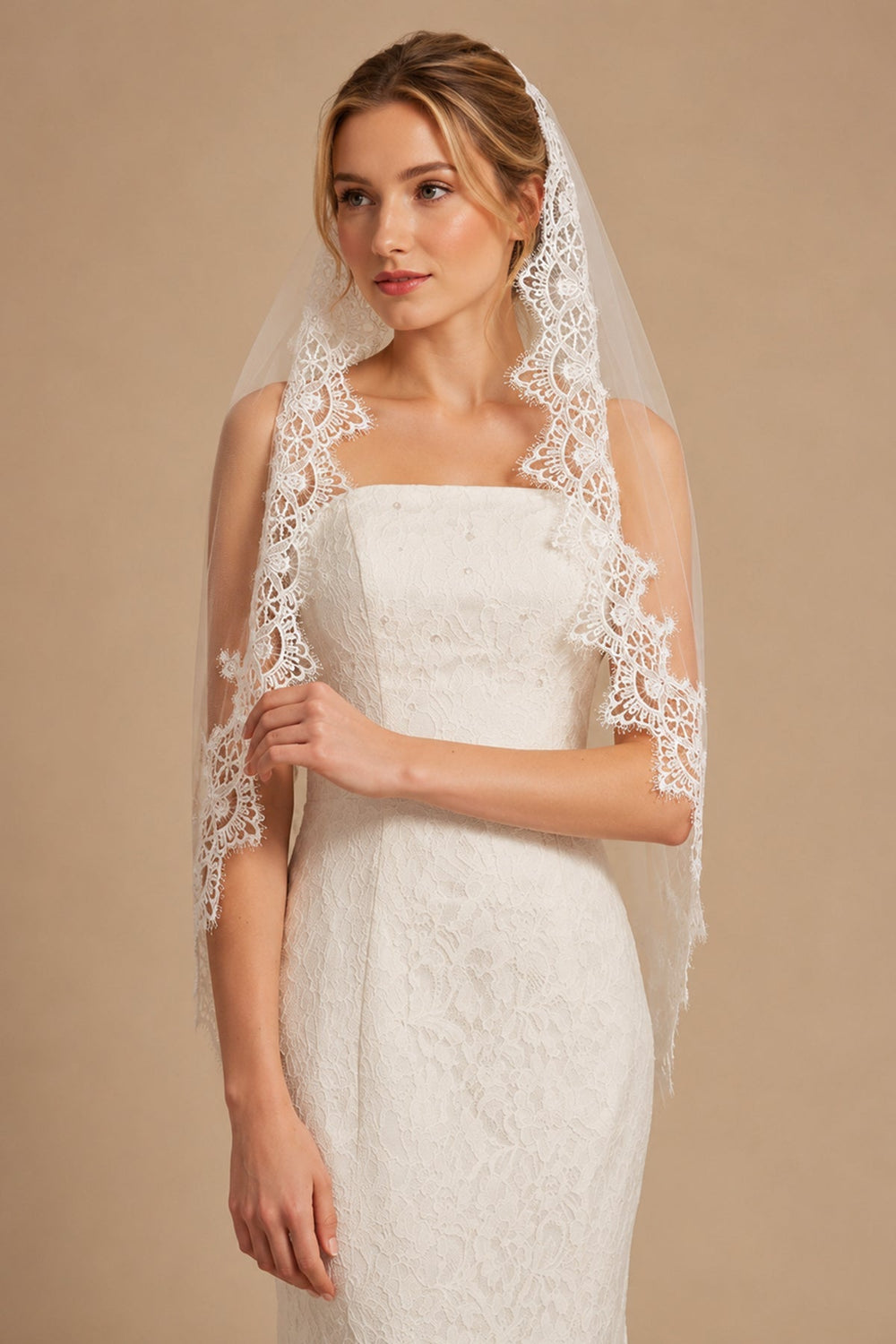 Vintage - Inspired Short Bridal Mantilla Veils Wedding Veil in Ivory - KissProm Wedding Veils