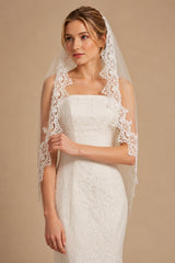 Vintage - Inspired Short Bridal Mantilla Veils Wedding Veil in Ivory - KissProm Wedding Veils