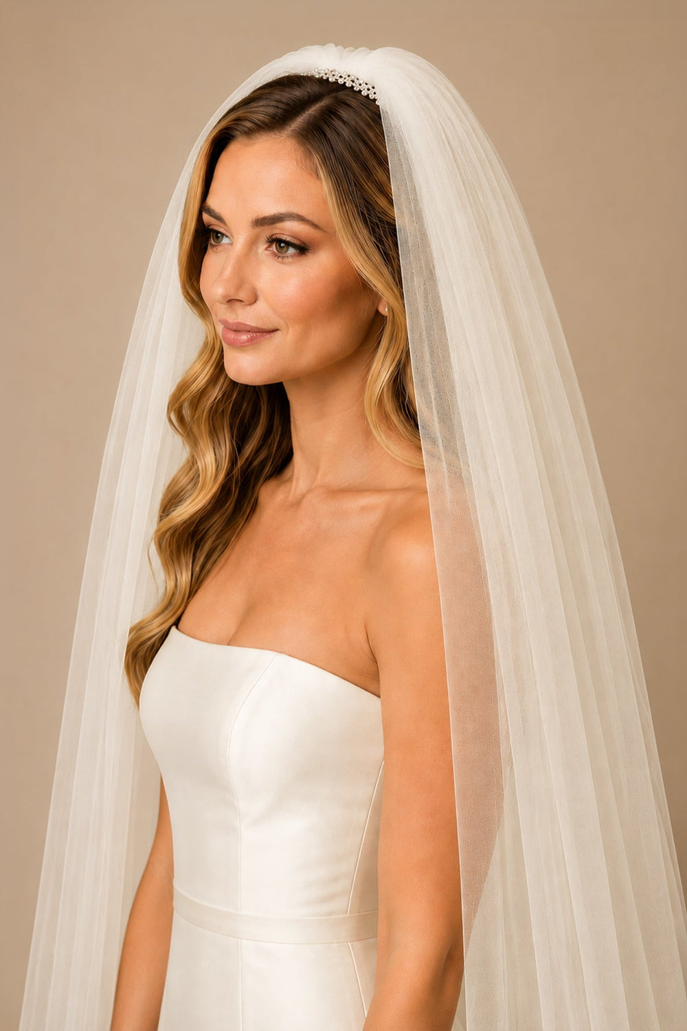 Vintage Long Chapel Veils Two - tayer Wedding Veils in Ivory - KissProm Wedding Veils