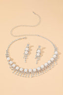 Vintage Pearl Rhinestone Necklace And Earrings Set - KissProm