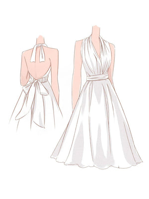 Vintage Tea-Length Chiffon Wedding Dress With Halter Neck and Bow