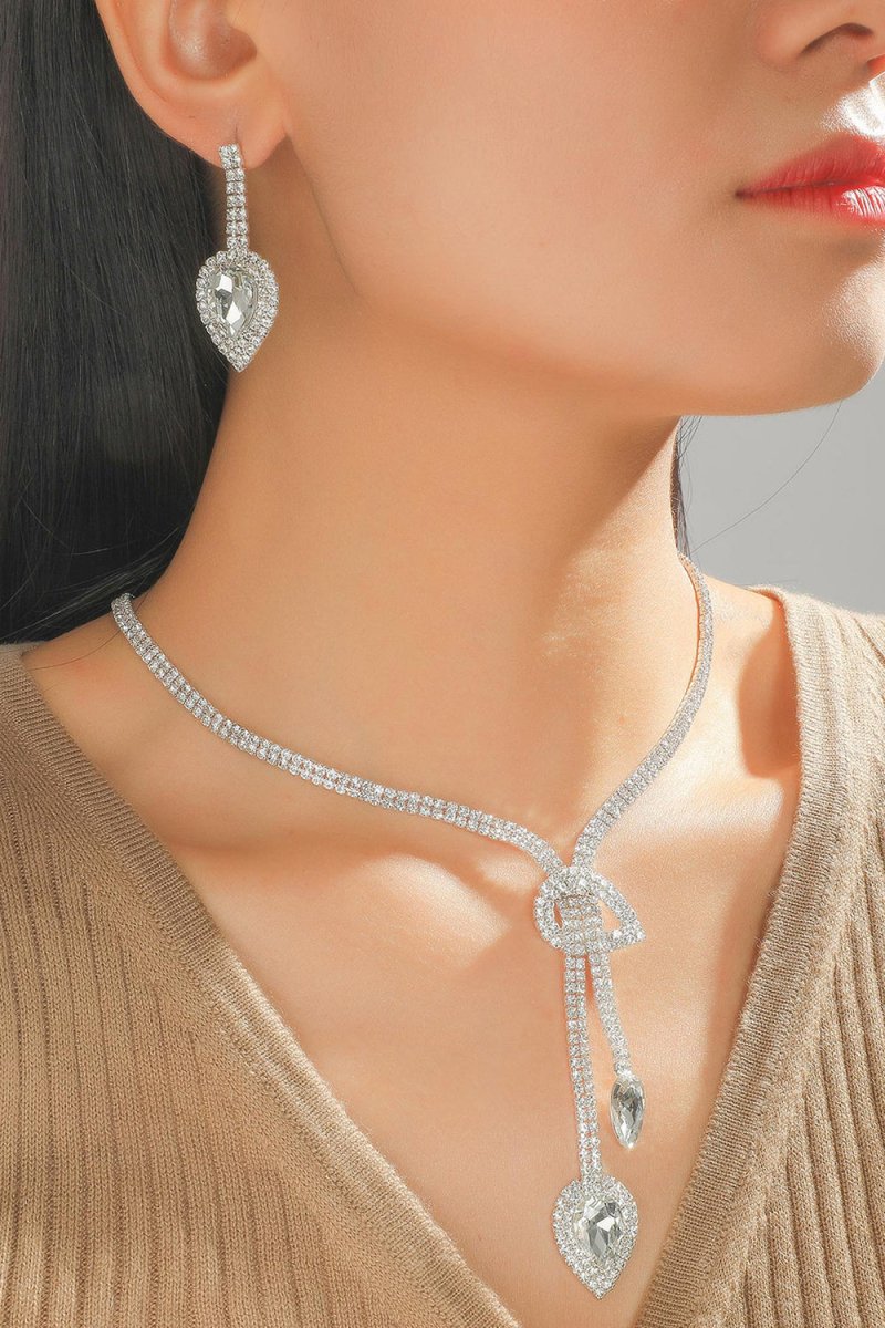 Vintage Teardrop Gemstone Necklace And Earrings Set - KissProm