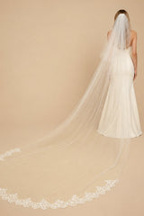 Vintage Tulle Two - Tier Bridal Veil Wedding Veil With Lace in Ivory - KissProm Wedding Veils
