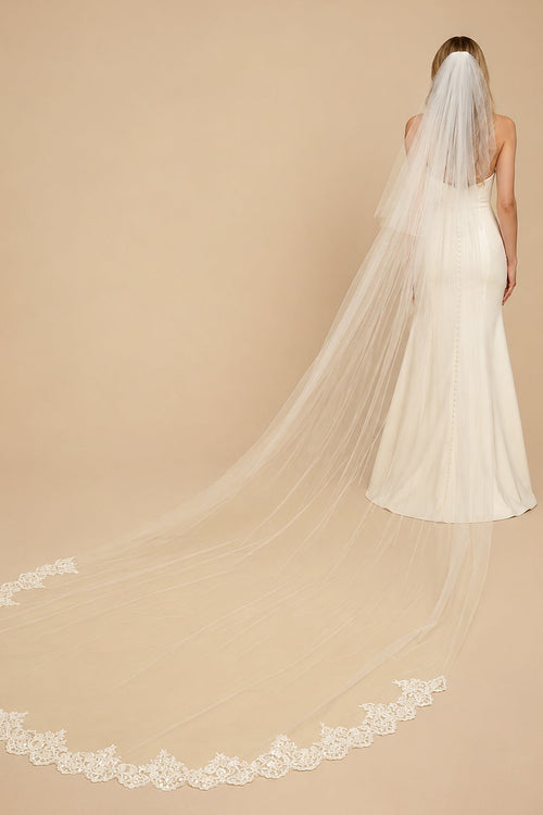Vintage Tulle Two - Tier Bridal Veil Wedding Veil With Lace in Ivory - KissProm Wedding Veils