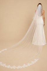 Vintage Tulle Two - Tier Bridal Veil Wedding Veil With Lace in White - KissProm Wedding Veils