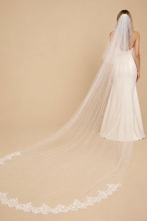 Vintage Tulle Two - Tier Bridal Veil Wedding Veil With Lace in White - KissProm Wedding Veils