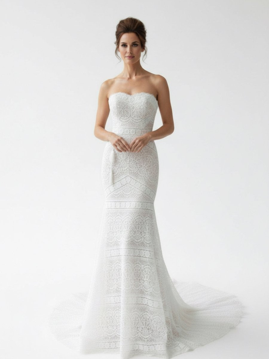 Vintage White Mermaid Lace Wedding Dress with Tassel - KissProm