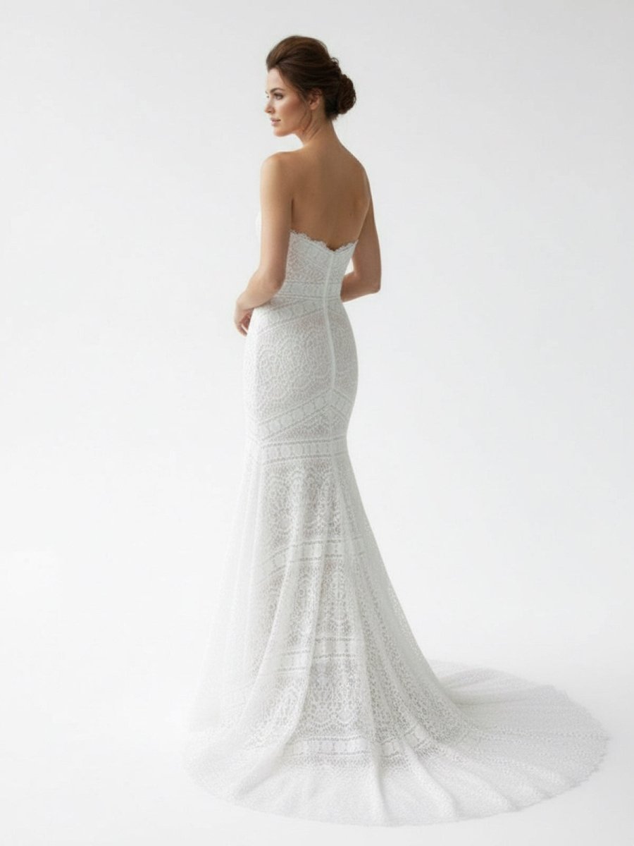 Vintage White Mermaid Lace Wedding Dress with Tassel - KissProm