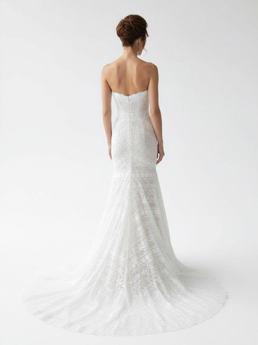 Vintage White Mermaid Lace Wedding Dress with Tassel - KissProm