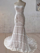 Vintage White Mermaid Lace Wedding Dress with Tassel - KissProm