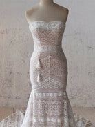 Vintage White Mermaid Lace Wedding Dress with Tassel - KissProm