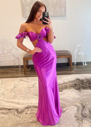 Violet Flutter Sleeve Cutout Mermaid Fitted Gown