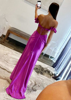 Violet Flutter Sleeve Cutout Mermaid Fitted Gown