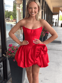 Vionara | Red - Strapless A Line Pleated Satin Homecoming Dresses With Flower