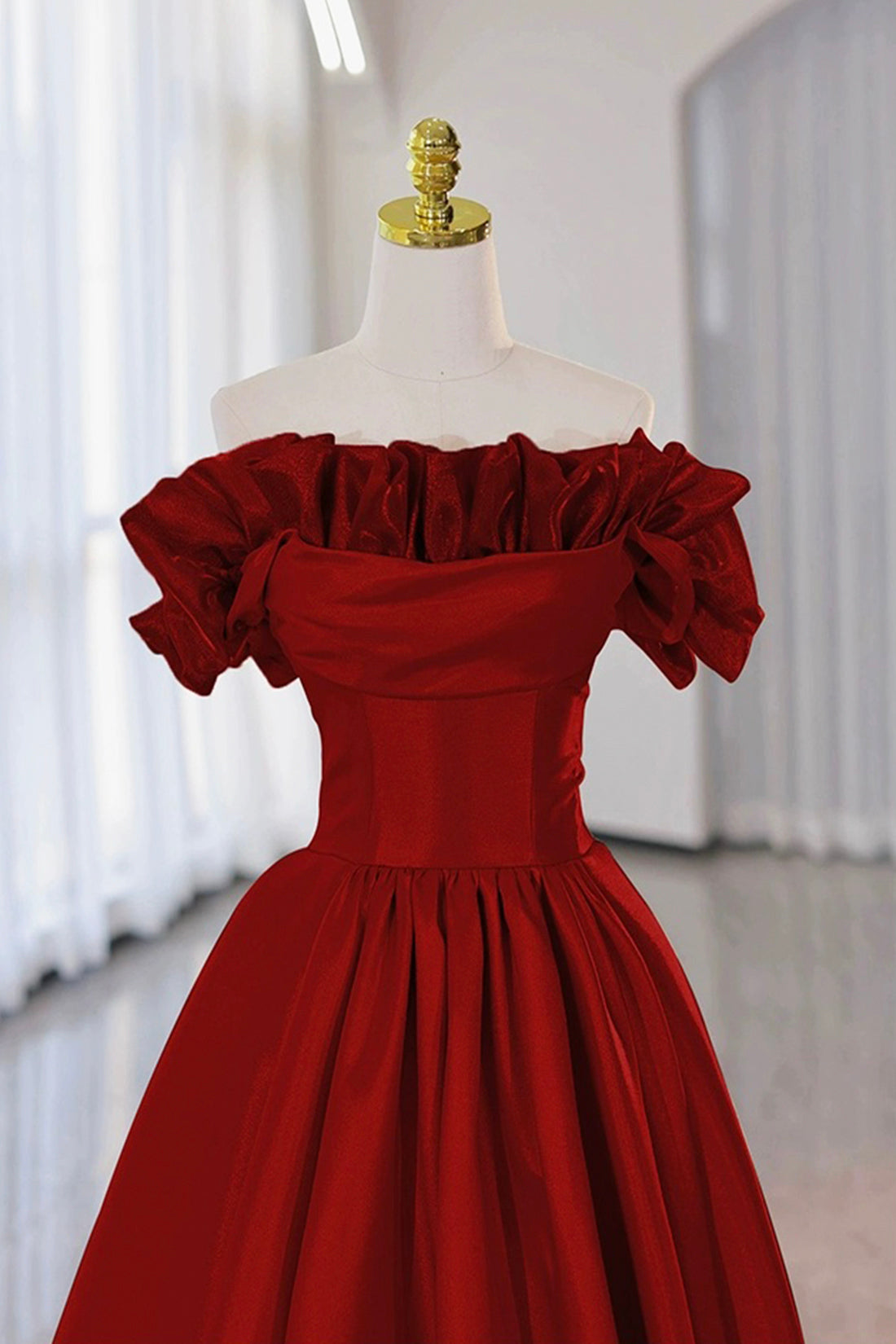 Milan | Burgundy Strapless Satin Long Prom Dress, A-Line Evening Party Dress