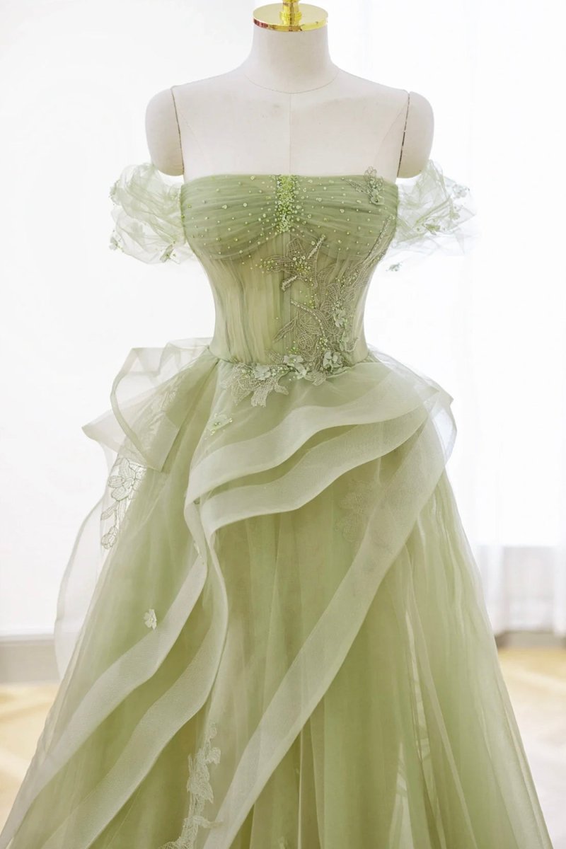 Nellie | Elegant Green Tulle Lace Long Prom Dress Green / Custom Size Nellie | Elegant Green Tulle Lace Long Prom Dress Green / Custom Size
